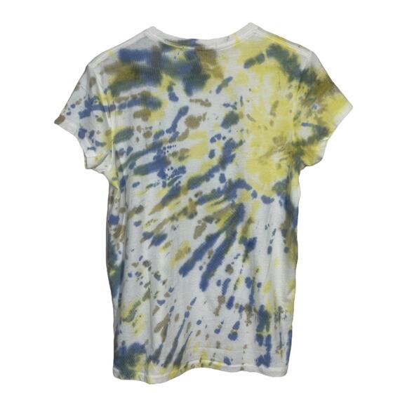 Junk Food Def Leppard Tie Dye Graphic Band Tee XS Rock Roll Blue Yellow New Boho - Picture 3 of 5